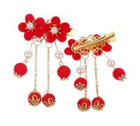 Fermaglio per Chioma Ragazzo Ragazza Stile Cinese Antico Nappe Rosse | Lega, per Hanfu e Cosplay, per Trecce e Pettinature, Accessorio Elegante per Feste e Usi Tradizionali