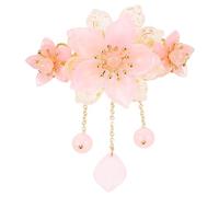 Fermaglio per Chioma Vintage Rosa con Fiore e Nappa, Clip a Molla | Metallo e Resina, Stile Elegante Classico, per Donne e Ragazze, Adatto a Eventi Culturali e Spettacoli