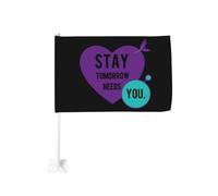 Fermaglio per finestra a forma di cuore "Stay Tomorrow Needs You" per bandiere per auto, protezione solare, decorazione, striscione bifacciale da 12x18 pollici per camion