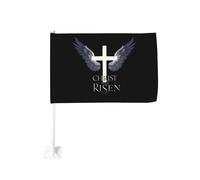 Fermaglio per finestra con croce di Cristo risorto con ali per bandiere per auto, protezione solare, decorazione, striscione bifacciale da 12 x 18 pollici per camion