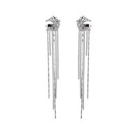 Fermaglio per ossei da luna d'argento con intarsio di strass e ciondolo ultra lungo con nappa da donna gioielli alla moda clip per le orecchie