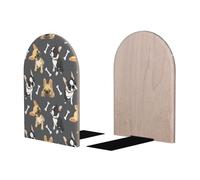 Fermalibri a due colori con bulldog francese per mensole, 1 paio, base in legno e metallo, organizer per libri, film, CD, per casa e ufficio