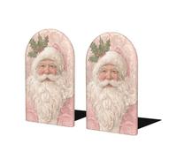 Fermalibri a forma di Babbo Natale, rosa e bianco, per mensole, 2 pezzi, in legno, per casa, ufficio, biblioteche