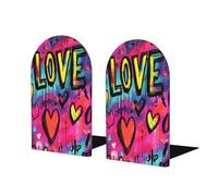 Fermalibri a forma di cuore con graffiti per scaffali 2 pezzi in legno fermalibri per biblioteche per casa e ufficio