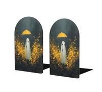 Fermalibri a forma di fantasma bianco con ombrello giallo, 2 pezzi, in legno, per biblioteche di casa e ufficio