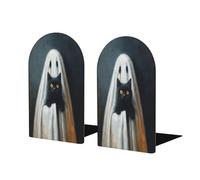 Fermalibri a forma di fantasma stravagante in un foglio bianco con gatto per mensole, 2 pezzi, in legno, per casa, ufficio, biblioteche
