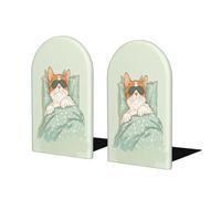 Fermalibri a forma di gatto che dorme nel letto, 2 pezzi, in legno, per biblioteche di casa e ufficio