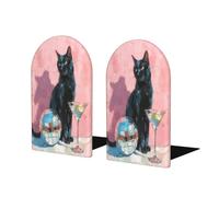 Fermalibri a forma di gatto nero e palla da discoteca per scaffali, 2 pezzi, in legno, fermalibri per casa, ufficio, biblioteche