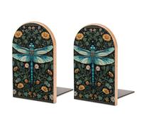 Fermalibri a forma di libellula con fogliame floreale vintage, in legno, 2 pezzi, robusto, organizer da scrivania per casa, ufficio, biblioteche