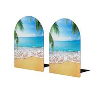 Fermalibri a forma di palma da spiaggia per scaffali, 1 paio di fermalibri in legno resistente in metallo resistente, fermalibri decorativi per casa, ufficio, biblioteca, scuola (17 x 12 cm)