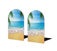Fermalibri a forma di palma da spiaggia per scaffali, 1 paio di fermalibri in legno resistente in metallo resistente, fermalibri decorativi per casa, ufficio, biblioteca, scuola (13 x 8 cm)