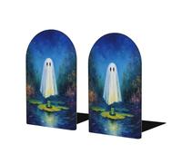 Fermalibri a forma di rana con fantasma sopra l'acqua, 2 pezzi, in legno, per biblioteche di casa e ufficio