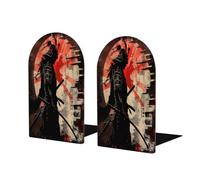 Fermalibri a forma di sole giapponese samurai rosso, per mensole, 1 paio di fermalibri in legno resistente, fermalibri decorativi per casa, ufficio, biblioteca, scuola (13 x 8 cm)