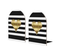 Fermalibri a righe a forma di cuore dorato per scaffali, reggilibri pesanti, supporto per casa, ufficio, biblioteca, scuola
