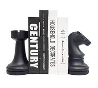 Fermalibri a scacchi, universale, decorativo, per libri, 17,8 x 17,8 x 10,2 cm, nero, 1 paio/2 pezzi (fermalibri a forma di scacchi)