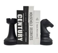Fermalibri a scacchi, universale, decorativo, per libri, 17,8 x 17,8 x 10,2 cm, nero, 1 paio/2 pezzi (fermalibri a forma di scacchi)