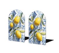 Fermalibri ad acquerello con limoni e rami d'ulivo per scaffali 2 pezzi fermalibri in legno per biblioteche di casa e ufficio