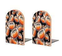 Fermalibri antiscivolo per scaffali, motivo palla da rugby, 1 paio di supporti per libri in legno, elegante organizer da scrivania per libri pesanti