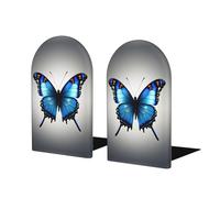 Fermalibri blu con stampa a farfalla per scaffali per contenere libri tappi antiscivolo in legno decorativo casa ufficio