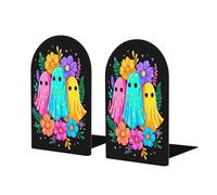 Fermalibri colorati con fantasmi e fiori per mensole 2 pezzi in legno fermalibri per biblioteche per casa e ufficio