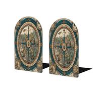 Fermalibri con bussola blu dipinta per scaffali, 1 paio di fermalibri in legno resistente, fermalibri decorativo per casa, ufficio, biblioteca, scuola (13 x 8 cm)