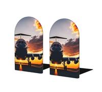 Fermalibri con stampa di aeromobili al tramonto, per scaffali per contenere libri, tappi antiscivolo in legno, decorazione per casa e ufficio