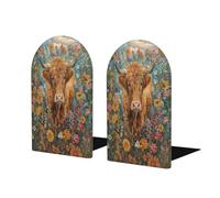 Fermalibri da giardino a forma di mucca delle Highland in fiore per mensole, 2 pezzi, in legno, fermalibri per casa, ufficio, biblioteche