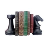 Fermalibri decorativi a scacchi, reggilibri pesanti, colore nero, decorazione unica per ufficio, casa, scrivania, libreria, 17,8 cm (L) x 4 (W) x7 (H), 1 paio/2 pezzi