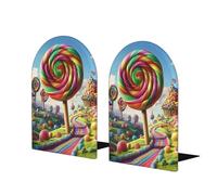 Fermalibri decorativi ColorfulCandy Country per mensole, base in metallo antiscivolo, accessori moderni per la decorazione di librerie (1 paio)