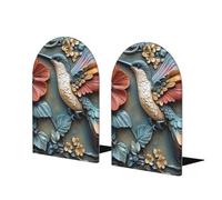 Fermalibri decorativi con crisantemi e colibrì per mensole, base in metallo antiscivolo, accessori moderni per la decorazione di librerie (1 paio)