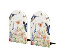 Fermalibri decorativi con fiori, colibrì e farfalle per mensole, base in metallo antiscivolo, accessori moderni per la decorazione di librerie (1 paio)