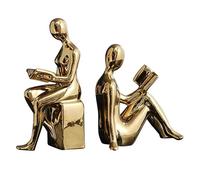 Fermalibri decorativi - Design di statue astratte in ceramica resistente, supporti per scaffali per libri antiscivolo, elegante organizer per riporre oggetti | Coppia argento oro per mensole da cucina