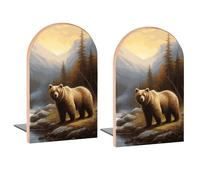 Fermalibri decorativi in legno a forma di orso marrone, per mensole, scrivania, casa, ufficio, riviste, libri, DVD, 2 pezzi