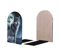 Fermalibri decorativi per mensole, con lupo sotto la luna, antiscivolo, in legno, resistente, per casa, ufficio, biblioteca