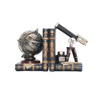Fermalibri decorativi vintage con sfera armillare e telescopio astronomico antico spazio tempo fermalibri resistenti reggilibri decorazione astronomica per scaffali, decorazioni per casa e ufficio