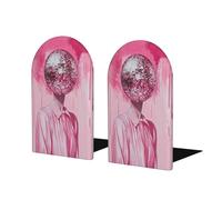 Fermalibri estetici senza testa a forma di palla da discoteca rosa preppy per scaffali 2 pezzi fermalibri in legno per biblioteche per casa ufficio