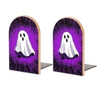 Fermalibri fluttuanti in legno viola a forma di fantasma, 2 pezzi, robusto organizer da scrivania per casa e ufficio