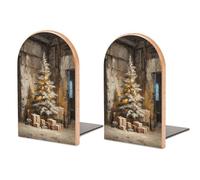 Fermalibri in legno a forma di albero di Natale nella vecchia stanza, 2 pezzi, robusto supporto per libri da scrivania, organizer per casa e ufficio