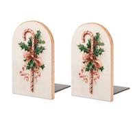 Fermalibri in legno a forma di bastoncino di zucchero natalizio con fiocco di agrifoglio, 2 pezzi, robusto supporto per libri, organizer da scrivania per casa, ufficio e biblioteche