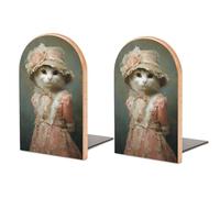 Fermalibri in legno a forma di gatto con cappello, stile vittoriano, 2 pezzi, robusto, organizer da scrivania per casa, ufficio, biblioteche