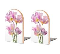 Fermalibri in legno a forma di tulipano, rosa pallido, color rosa pallido, 2 pezzi, robusto, organizer da scrivania per casa, ufficio, biblioteche