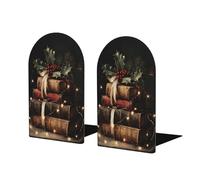 Fermalibri in legno con bacche di agrifoglio, per mensole, 2 pezzi, in legno, per biblioteche di casa e ufficio