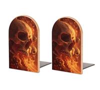 Fermalibri in legno con fiamme vorticose, onde e teschi, 2 pezzi, robusto, organizer da scrivania per casa, ufficio, biblioteche