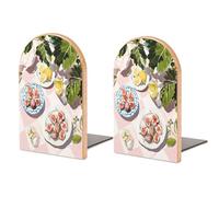 Fermalibri in legno con fichi su piatti bianchi, 2 pezzi, robusti supporti per libri, organizer da scrivania per casa e ufficio