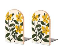 Fermalibri in legno con fiori gialli della metà del secolo 2 pezzi robusti supporti per libri organizer da scrivania per casa ufficio biblioteche