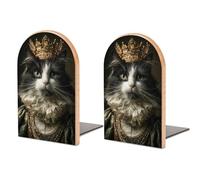 Fermalibri in legno con gatto bianco e nero come regina rinascimentale, 2 pezzi, robusto supporto per libri, organizer da scrivania per casa e ufficio