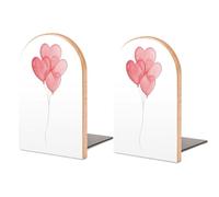 Fermalibri in legno con palloncini a forma di cuore rosso acquerello, 2 pezzi, organizer da scrivania per casa e ufficio