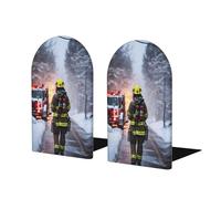 Fermalibri in legno con stampa di fiamma pompiere, base in metallo, fermalibri decorativi per casa e ufficio