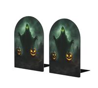 Fermalibri in legno con stampa di zucca di Halloween con fantasma verde, robusto ed elegante, ottimo regalo per gli amanti dei libri