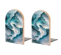 Fermalibri in legno con struttura in marmo con pittura a inchiostro, 2 pezzi, robusto supporto per libri, organizer da scrivania per casa e ufficio